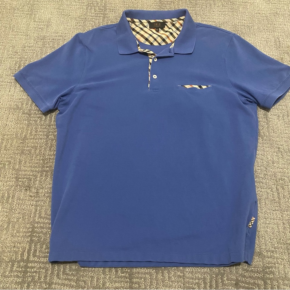 Daks London Accent Pocket Square Polo Shirt Blue Size XL Plaid